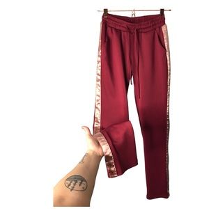 Love, fire | high rise red with pink stripe jogger athleisure pants •